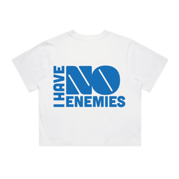 IHNE Crop Signature Tee – White/Cobalt Blue